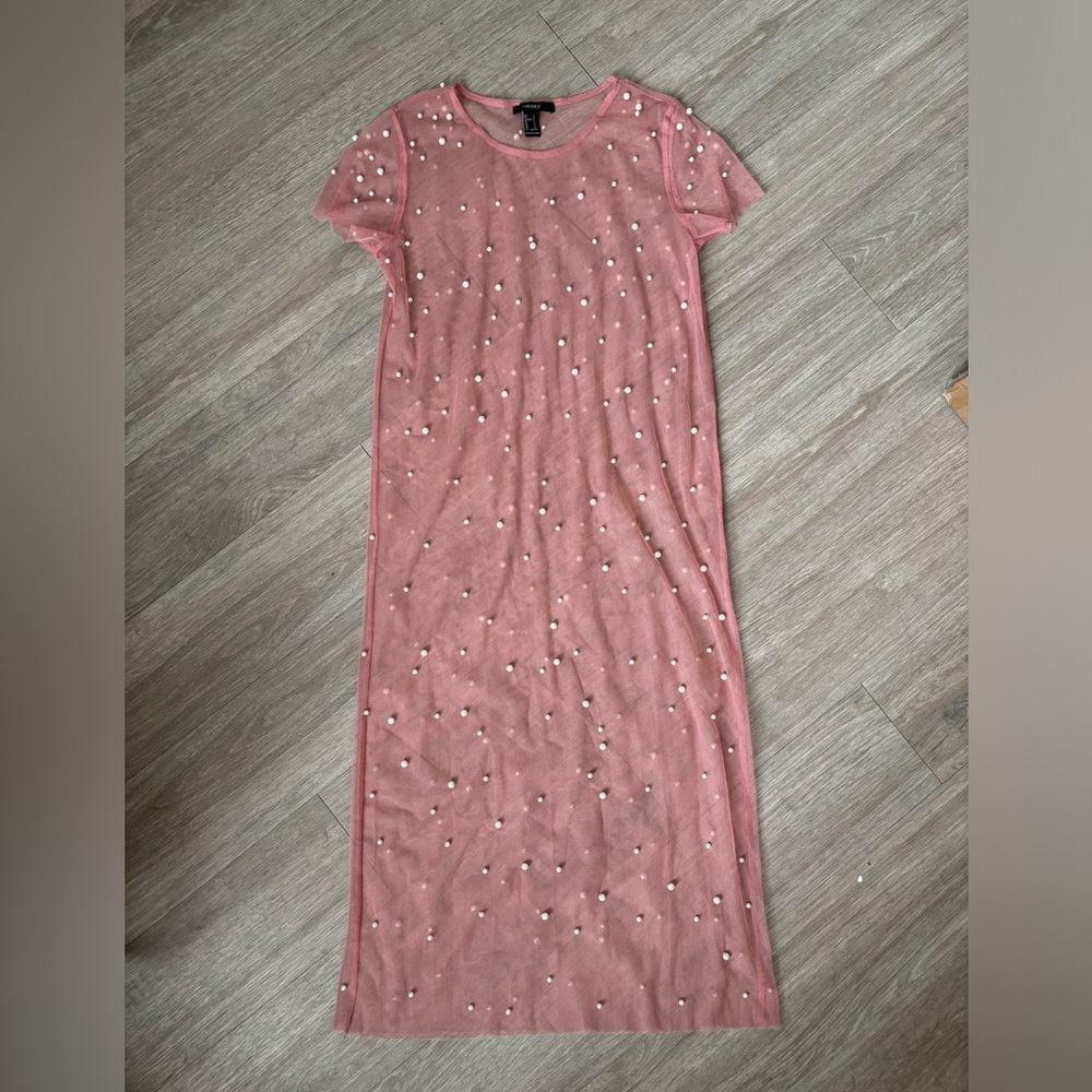 Forever 21 Pink Embellished Maxi Mesh Dress